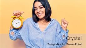  Presentation with victory - Cool new presentation theme with young-beautiful-latin-woman-holding backdrop and a light blue colored foreground