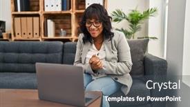  Presentation with psychology theory - PPT layouts having young-beautiful-latin-woman-psychologist background and a dark gray colored foreground