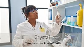  Presentation with test tube laboratory - PPT layouts enhanced with young-beautiful-latin-woman-scientist background and a light gray colored foreground