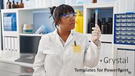  Presentation with test tube laboratory - Slide deck featuring young-beautiful-latin-woman-scientist background and a light gray colored foreground