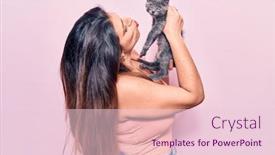  Presentation with pink cat - Audience pleasing presentation theme consisting of young-beautiful-latin-woman-smilling backdrop and a lemonade colored foreground