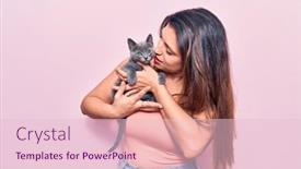  Presentation with pink cat - Colorful PPT theme enhanced with young-beautiful-latin-woman-smilling backdrop and a lemonade colored foreground
