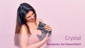  Presentation with pink cat - Colorful slide set enhanced with young-beautiful-latin-woman-smilling backdrop and a lemonade colored foreground