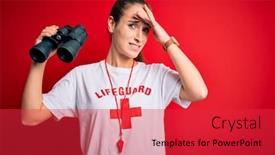  Presentation with whistle - Slides consisting of young-beautiful-lifeguard-woman-wearing background and a red colored foreground