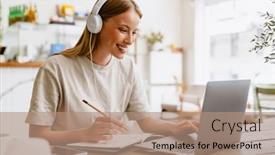  Presentation with homework - Presentation theme consisting of young-beautiful-long-haired-smiling background and a coral colored foreground