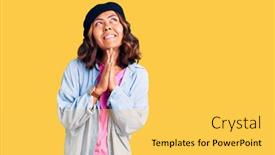  Presentation with praying hands - PPT theme featuring young-beautiful-mixed-race-woman background and a yellow colored foreground