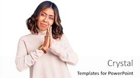  Presentation with praying hands - Colorful theme enhanced with young-beautiful-mixed-race-woman backdrop and a sky blue colored foreground