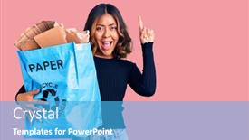  Presentation with recycling paper - Beautiful slide deck featuring young-beautiful-mixed-race-woman backdrop and a teal colored foreground