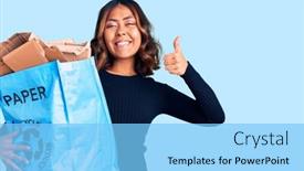  Presentation with recycling paper - Colorful presentation design enhanced with young-beautiful-mixed-race-woman backdrop and a light blue colored foreground