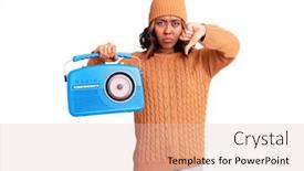  Presentation with vintage radio - Slide deck having young-beautiful-mixed-race-woman background and a lemonade colored foreground