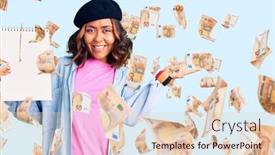  Presentation with artist - PPT theme having young-beautiful-mixed-race-woman background and a lemonade colored foreground