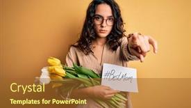  Presentation with young mothers - Presentation theme enhanced with young-beautiful-mom-with-curly background and a tawny brown colored foreground