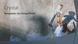  Presentation with family fashion - Presentation theme featuring young beautiful mom with her son wearing casual clothes striped hoodie t-shirt and and pants posing against city wall minimalist street fashion style same look family outfit for parent and child background and a light gray colored foreground