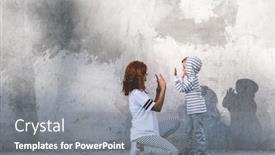  Presentation with family fashion - Cool new slide set with young beautiful mom with her son wearing casual clothes striped hoodie t-shirt and and pants posing against city wall minimalist street fashion style same look family outfit for parent and child backdrop and a gray colored foreground