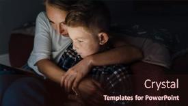  Presentation with floor - Slide deck with young-beautiful-mother-hugging background and a wine colored foreground