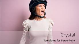  Presentation with moto - Slides with young-beautiful-motorcyclist-woman background and a soft green colored foreground