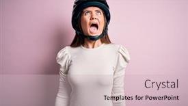  Presentation with moto - Amazing presentation having young-beautiful-motorcyclist-woman backdrop and a soft green colored foreground