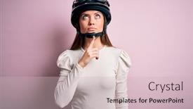  Presentation with blue pink - Colorful slide deck enhanced with young-beautiful-motorcyclist-woman backdrop and a soft green colored foreground