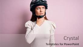  Presentation with moto - Slide set with young-beautiful-motorcyclist-woman background and a soft green colored foreground