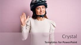  Presentation with moto - PPT theme enhanced with young-beautiful-motorcyclist-woman background and a soft green colored foreground