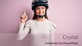  Presentation with moto - Beautiful theme featuring young-beautiful-motorcyclist-woman backdrop and a soft green colored foreground