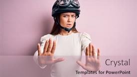  Presentation with moto - Slide set having young-beautiful-motorcyclist-woman background and a soft green colored foreground