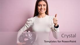  Presentation with moto - Cool new slide set with young-beautiful-motorcyclist-woman backdrop and a soft green colored foreground