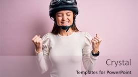  Presentation with moto - Presentation design enhanced with young-beautiful-motorcyclist-woman background and a soft green colored foreground
