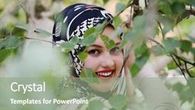  Presentation with muslim cartoons - Presentation design with young beautiful muslim girl portrait background and a  colored foreground