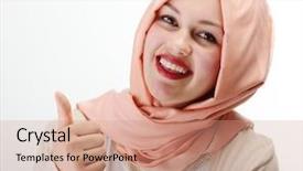  Presentation with islam anak muslim - Presentation theme featuring young beautiful muslim girl portrait background and a  colored foreground