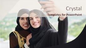  Presentation with islam ramadan - Presentation theme having young-beautiful-muslim-women background and a sky blue colored foreground