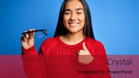  Presentation with optical - Beautiful PPT theme featuring young-beautiful-optical-asian-woman backdrop and a crimson colored foreground