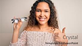  Presentation with optical - Amazing presentation theme having young-beautiful-optical-woman backdrop and a soft green colored foreground