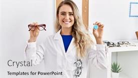  Presentation with teen mom cap and gown holding a baby - Slide set featuring young-beautiful-optician-woman-holding background and a light gray colored foreground