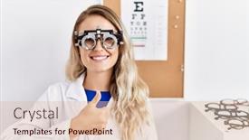  Presentation with optometry - Presentation theme consisting of young-beautiful-optician-woman-wearing background and a lemonade colored foreground