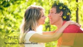  Presentation with lovers - Amazing PPT theme having young beautiful pair of lovers kissing at sunset backdrop and a yellow colored foreground