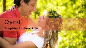  Presentation with lovers - Presentation theme having young beautiful pair of lovers kissing in forest background and a red colored foreground