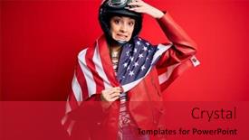 Presentation with patriotic - Presentation enhanced with young-beautiful-patriotic-motorcyclist-woman background and a crimson colored foreground