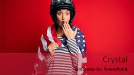  Presentation with moto - Audience pleasing PPT theme consisting of young-beautiful-patriotic-motorcyclist-woman backdrop and a crimson colored foreground