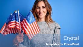  Presentation with patriotic - Presentation theme consisting of young-beautiful-patriotic-woman-holding background and a teal colored foreground