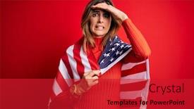  Presentation with patriotic - Cool new PPT theme with young-beautiful-patriotic-woman-wearing backdrop and a red colored foreground
