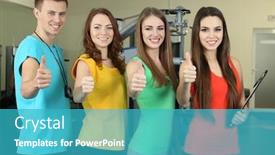 Presentation with peoples - Audience pleasing slide set consisting of young-beautiful-peoples-in-gym backdrop and a teal colored foreground