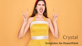  Presentation with vintage music - Slides consisting of young-beautiful-pin-up-woman background and a yellow colored foreground