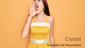  Presentation with communication - PPT layouts featuring young-beautiful-pin-up-woman background and a yellow colored foreground