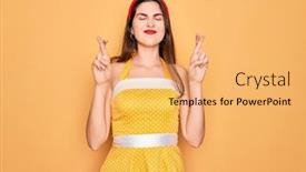  Presentation with hope - Cool new slide deck with young-beautiful-pin-up-woman backdrop and a yellow colored foreground