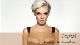  Presentation with eyes - Slides enhanced with young beautiful platinum blonde woman background and a coral colored foreground