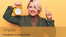  Presentation with vintage clock - Slide set enhanced with young-beautiful-plus-size-blonde background and a gold colored foreground