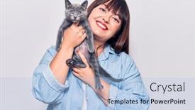  Presentation with cat - Colorful PPT layouts enhanced with young-beautiful-plus-size-woman backdrop and a light blue colored foreground