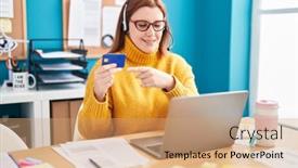  Presentation with call center - Presentation featuring young-beautiful-plus-size-woman background and a coral colored foreground