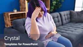  Presentation with head ache - PPT theme enhanced with young-beautiful-plus-size-woman background and a ocean colored foreground